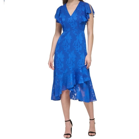 NWT KENSIE Short Flutter Sleeve  Asymmetrical Zipper Back Dress Size 10 - Picture 4 of 6